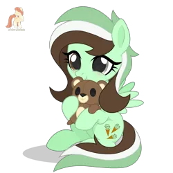 Size: 2400x2400 | Tagged: safe, artist:r4hucksake, derpibooru import, oc, oc:choco mint, unofficial characters only, pegasus, pony, female, filly, foal, image, plushie, png, simple background, solo, teddy bear, transparent background