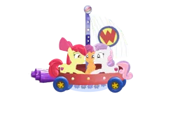 Size: 2048x1536 | Tagged: safe, artist:puzzlshield2, derpibooru import, apple bloom, scootaloo, sweetie belle, pony, 3d, crossover, cutie mark crusaders, female, filly, flyboat, foal, image, logo, mmd, nick jr., nickelodeon, nostalgia, png, simple background, teamwork, transparent background, wonder pets!