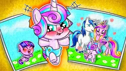 Size: 686x386 | Tagged: safe, artist:annie channel, derpibooru import, princess cadance, princess flurry heart, shining armor, twilight sparkle, alicorn, pony, unicorn, baby, blushing, diaper, evil, evil grin, female, flower, grin, happy, heart, horn, image, jpeg, laughing, male, picture, ship:shiningcadance, shipping, sinister, smiling, straight, weird youtube kids video, wings, youtube link, youtube thumbnail, youtube video