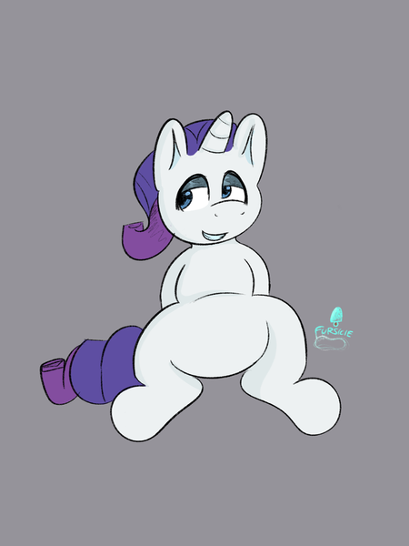 Size: 2048x2732 | Tagged: safe, artist:fursicle, derpibooru import, rarity, pony, unicorn, digital art, female, gray background, horn, image, lidded eyes, lightly watermarked, looking away, looking to the left, mare, png, sideways glance, simple background, simple shading, sitting, solo, watermark, white fur