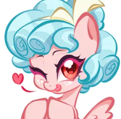 Size: 2560x2518 | Tagged: safe, artist:super阿芙瑞ya, derpibooru import, cozy glow, pegasus, pony, g4, ;p, bust, colored eyelashes, female, filly, foal, heart, hooves together, image, looking at you, one eye closed, pink eyelashes, png, portrait, simple background, solo, spread wings, tongue out, white background, wings