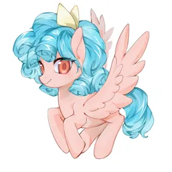 Size: 2560x2560 | Tagged: safe, artist:lawillowsea, derpibooru import, cozy glow, pegasus, pony, g4, female, filly, flying, foal, image, png, simple background, smiling, solo, spread wings, white background, wings