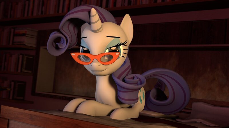 Size: 1920x1080 | Tagged: safe, artist:midnightdanny, ponerpics import, rarity, pony, 3d, female, glasses, image, jpeg, looking at you, lying down, mare