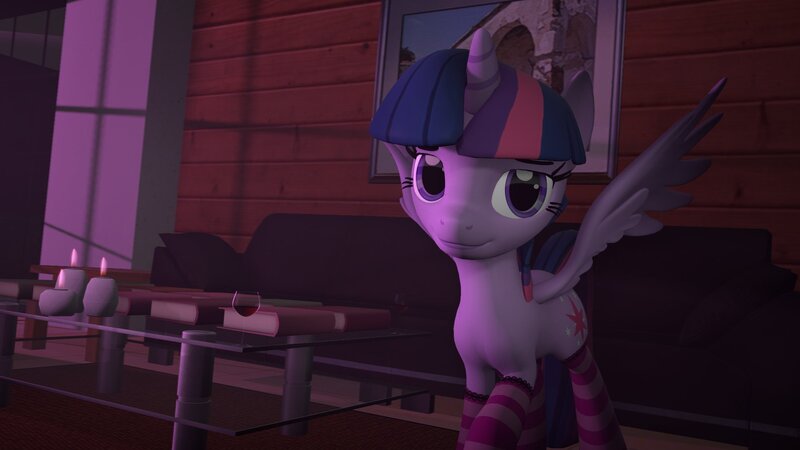 Size: 1920x1080 | Tagged: safe, artist:midnightdanny, ponerpics import, twilight sparkle, pony, 3d, clothes, female, image, jpeg, looking at you, mare, socks