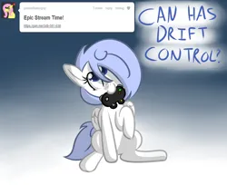 Size: 1280x1047 | Tagged: safe, artist:penguinpotential, derpibooru import, oc, oc:frigid drift, pegasus, pony, ask frigid drift, controller, female, image, joystick, mare, mouth hold, png, solo