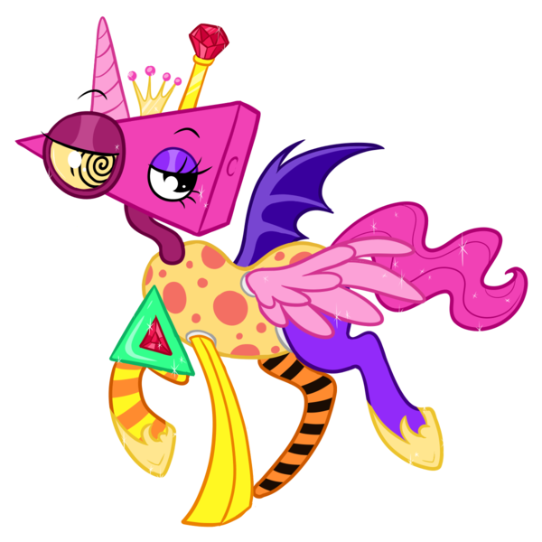 Size: 1200x1200 | Tagged: safe, artist:moondeer1616, derpibooru import, ponified, alicorn, ambiguous species, hybrid, object pony, original species, pony, toy pony, g4, ambiguous gender, animate object, bat wings, crossover, horn, image, jewelry, lidded eyes, living toy, png, regalia, simple background, solo, sparkles, the amazing digital circus, toy, transparent background, wings, zolo-toy, zooble