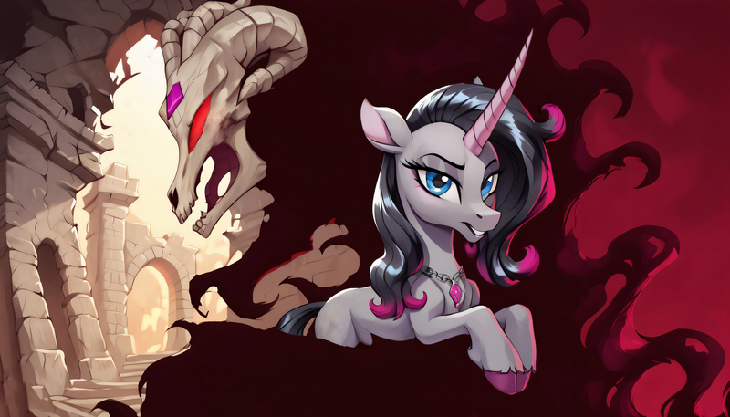 Size: 4000x2286 | Tagged: safe, ai content, derpibooru import, machine learning generated, prompter:cypher, fhtng th§ ¿nsp§kbl, oleander (tfh), unicorn, them's fightin' herds, community related, duo, horn, image, png