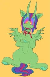 Size: 645x986 | Tagged: semi-grimdark, artist:rainbowteeth, derpibooru import, oc, oc:baphomet lenz, unofficial characters only, alicorn, bicorn, blood, clipped wings, decapitated, horn, image, multiple horns, png, wings