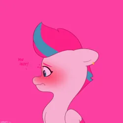 Size: 2480x2480 | Tagged: safe, artist:starburstuwu, derpibooru import, zipp storm, pegasus, pony, g5, adorazipp, blushing, blushing profusely, bust, cute, ear piercing, earring, female, floating heart, floppy ears, frown, heart, high res, image, jewelry, jpeg, magenta background, mare, piercing, simple background, solo, wavy mouth