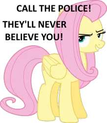 Size: 1000x1145 | Tagged: safe, artist:abadcookie, derpibooru import, edit, fluttershy, pegasus, pony, g4, call the cops, call the police, evil grin, female, flutterbitch, grin, image, mare, png, scheming, simple background, smiling, solo, transparent background