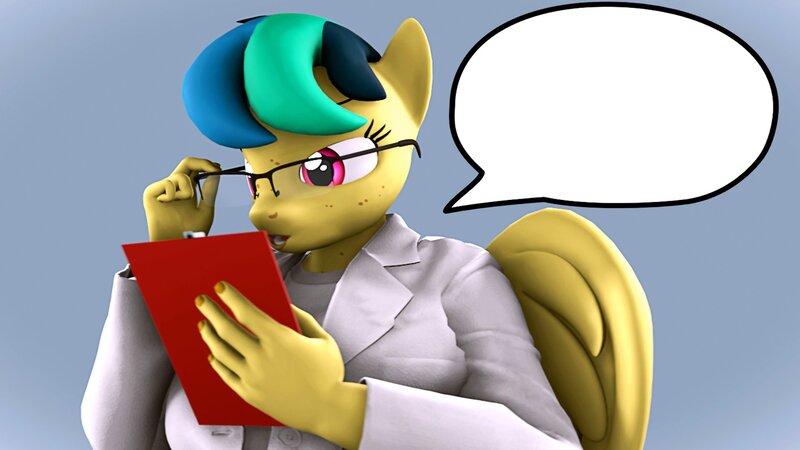 Size: 1920x1080 | Tagged: safe, artist:runic_the_wolf, ponerpics import, oc, oc:apogee, unofficial characters only, anthro, 3d, breasts, clipboard, clothes, female, glasses, image, jpeg, older, speech bubble