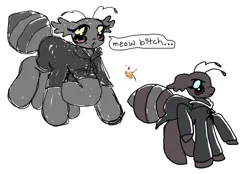 Size: 1261x876 | Tagged: safe, artist:larvaecandy, derpibooru import, oc, oc:mrówka, unofficial characters only, ant, ant pony, insect, original species, pony, :<, abdomen, antennae, big eyes, big hooves, blush lines, blushing, cloak, clothes, colored, dialogue, ear fluff, eyelashes, fangs, flat colors, floppy ears, frown, gray body, image, insect abdomen, multiple angles, multiple legs, no pupils, pink eyes, png, profile, roblox, roblox free draw, simple background, six legs, solo, speech bubble, stinger, talking, three quarter view, vulgar, white background, wingding eyes