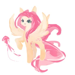 Size: 1080x1080 | Tagged: safe, artist:mengmao422, derpibooru import, fluttershy, pegasus, pony, g4, cute, full body, image, open mouth, open smile, pink mane, pink tail, png, raised hoof, shyabetes, smiling, solo, spread wings, tail, tan coat, wings