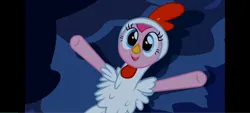 Size: 1600x720 | Tagged: safe, derpibooru import, pinkie pie, earth pony, g4, luna eclipsed, animal costume, chicken pie, chicken suit, clothes, costume, female, image, jpeg, lying down, nightmare night, nightmare night costume, prone