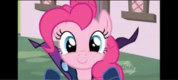 Size: 1600x720 | Tagged: safe, derpibooru import, pinkie pie, earth pony, g4, female, hub logo, image, jpeg, logo, looking at you, solo, the hub