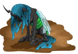 Size: 2317x1609 | Tagged: safe, artist:anonymous, queen chrysalis, changeling, changeling queen, /mlp/, 4chan, crying, drawthread, eyes closed, female, head down, image, jpeg, sad, sitting, solo