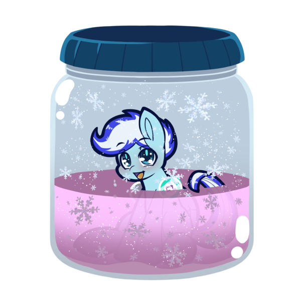 Size: 3508x3508 | Tagged: safe, artist:chiefywiffy, derpibooru import, oc, oc:snowy pop, unofficial characters only, pegasus, pony, image, jar, lewd container meme, male, pegasus oc, png, snow, snowflake, stallion, wings