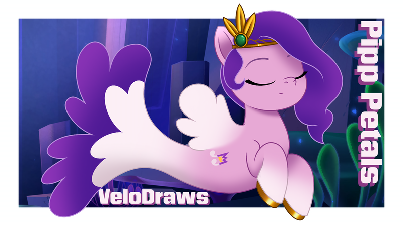 Size: 3840x2160 | Tagged: safe, artist:velodraws, derpibooru import, idw, pipp petals, pegasus, pony, seapony (g4), g5, my little pony: tell your tale, spoiler:g5, bioluminescent, bubble, crepuscular rays, crown, cute, cutie mark, eyes closed, female, fin wings, fins, fish tail, flowing mane, flowing tail, high res, image, jewelry, mare, my little pony: set your sail, ocean, png, purple mane, purple tail, regalia, scales, seaponified, seapony pipp petals, seaquestria, seaweed, solo, species swap, swimming, tail, underwater, water, wings