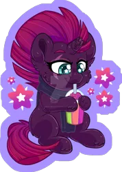 Size: 1280x1801 | Tagged: safe, artist:missbramblemele, derpibooru import, tempest shadow, pony, clothes, deviantart watermark, drink, image, obtrusive watermark, png, scarf, smoothie, solo, watermark