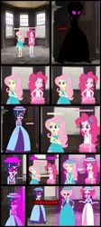 Size: 1928x4322 | Tagged: safe, artist:cartoonmasterv3, derpibooru import, fluttershy, pinkie pie, sci-twi, twilight sparkle, human, undead, zombie, equestria girls, g4, clothes, comic, dress, edwardian, gown, humanized, hypno eyes, hypnosis, hypnotized, image, jpeg, long dress, long skirt, skirt