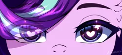 Size: 4096x1852 | Tagged: safe, artist:airiniblock, derpibooru import, starlight glimmer, pony, eye, eye clipping through hair, eyes, heart, heart eyes, image, looking at you, png, wingding eyes