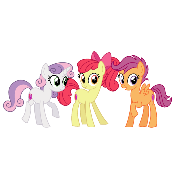 Size: 1068x1068 | Tagged: safe, artist:dazzle, derpibooru import, apple bloom, scootaloo, sweetie belle, earth pony, pegasus, pony, unicorn, g4, bow, cutie mark, cutie mark crusaders, female, hair bow, image, looking at you, older, png, ponytail, simple background, teenager, the cmc's cutie marks, transparent background, trio