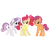 Size: 1068x1068 | Tagged: safe, artist:dazzle, derpibooru import, apple bloom, scootaloo, sweetie belle, earth pony, pegasus, pony, unicorn, g4, bow, cutie mark, cutie mark crusaders, female, hair bow, image, looking at you, older, png, ponytail, simple background, teenager, the cmc's cutie marks, transparent background, trio