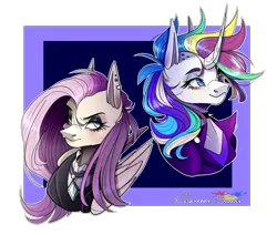 Size: 1300x1100 | Tagged: safe, artist:legendaryshadee, derpibooru import, fluttershy, rarity, pony, alternate hairstyle, bust, fluttergoth, image, png, portrait, punk, raripunk, solo