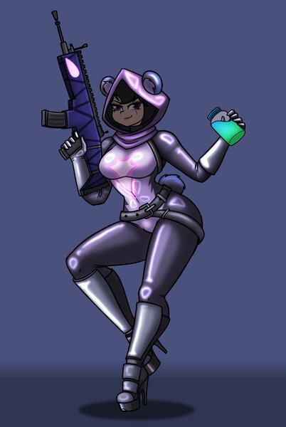 Size: 1110x1655 | Tagged: safe, artist:creatorworld, ponerpics import, oc, oc:kimberly, unofficial characters only, human, clothes, female, gloves, gun, image, jpeg, latex, latex boots, latex gloves, latex suit, solo, weapon