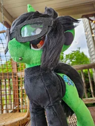 Size: 1536x2048 | Tagged: safe, artist:slappyhappy, derpibooru import, ponified, pony, unicorn, clothes, commission, facial piercing, glasses, horn, image, irl, jpeg, lip piercing, long sleeves, male, photo, pierce the veil, piercing, plushie, shirt, snake bites, solo, stallion, tony perry