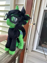 Size: 1536x2048 | Tagged: safe, artist:slappyhappy, derpibooru import, ponified, pony, unicorn, clothes, commission, facial piercing, glasses, horn, image, irl, jpeg, lip piercing, long sleeves, male, photo, pierce the veil, piercing, plushie, shirt, snake bites, solo, stallion, tony perry