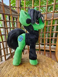 Size: 1536x2048 | Tagged: safe, artist:slappyhappy, derpibooru import, ponified, pony, unicorn, clothes, commission, facial piercing, glasses, horn, image, irl, jpeg, lip piercing, long sleeves, male, photo, pierce the veil, piercing, plushie, shirt, snake bites, solo, stallion, tony perry