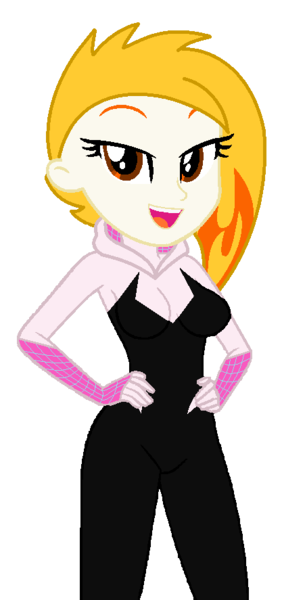 Size: 417x887 | Tagged: safe, artist:robertsonskywa1, derpibooru import, equestria girls, g4, g5, my little pony: tell your tale, clothes, equestria girls-ified, female, flare (g5), g5 to equestria girls, g5 to g4, generation leap, hand on hip, image, marvel, photo, png, simple background, solo, spider-gwen, spider-man, spider-man: across the spider-verse, suit, transparent background