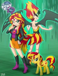 Size: 700x923 | Tagged: safe, artist:uotapo, color edit, derpibooru import, edit, editor:overlord 2, sunset shimmer, demon, human, pony, unicorn, equestria girls, g4, boots, clothes, colored, female, horn, human coloration, image, jpeg, light skin, shoes, skin color edit, smiling