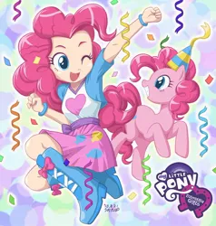 Size: 750x789 | Tagged: safe, artist:uotapo, color edit, derpibooru import, edit, editor:overlord 2, pinkie pie, earth pony, human, equestria girls, g4, boots, clothes, colored, human coloration, image, jpeg, light skin, shoes, skin color edit