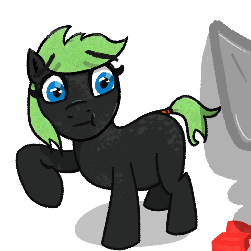 Size: 512x512 | Tagged: safe, artist:wren, edit, ponerpics import, oc, oc:fanonlilly, unofficial characters only, pony, awkward, brick, bricks, female, image, imminent brick booty, mare, nervous, png, raised hoof, simple background, tail wrap, transparent background, trowel