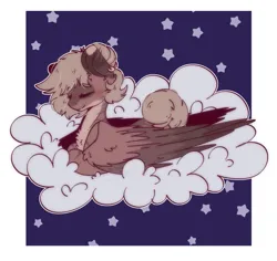 Size: 1443x1365 | Tagged: safe, artist:aff3ct10n, derpibooru import, oc, oc:amoo, unofficial characters only, pegasus, pony, zebra, cloud, ear piercing, earring, eyes closed, folded wings, image, jewelry, lying down, lying on a cloud, on a cloud, pegasus oc, piercing, png, pony oc, ponyloaf, prone, sleeping, solo, stars, wings, zebra oc