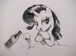 Size: 1622x1190 | Tagged: safe, artist:mizhisha, derpibooru import, rarity, alcohol, drink, glass, image, jpeg, magic, pencil drawing, redraw, traditional art, wine, wine glass