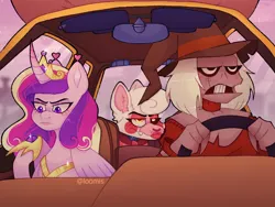 Size: 720x540 | Tagged: safe, artist:loomiiis, derpibooru import, princess cadance, alicorn, pony, g4, batman the animated series, car, crossover, driving, female, five nights at freddy's, goofy movie meme, image, male, mangle, mare, png, the scarecrow (dc), trio