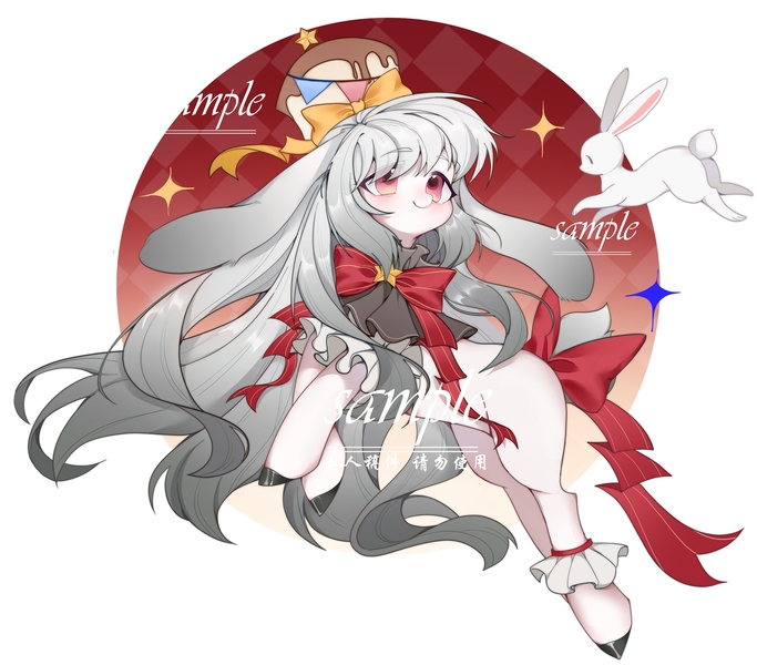 Size: 5332x4687 | Tagged: safe, artist:tingfengshengshunjian, derpibooru import, oc, unofficial characters only, hybrid, original species, pony, rabbit, abstract background, animal, black hooves, bow, bowtie, crown, cute, duo, female, floppy ears, gray mane, image, jewelry, jpeg, long ears, long haair, lop ears, mare, mare oc, necktie, ocbetes, pretty, rabbit pony, red eyes, regalia, smiling, white coat