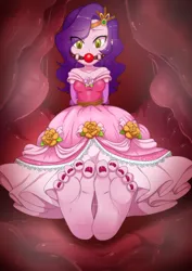 Size: 2894x4093 | Tagged: suggestive, artist:the-dark-mangaka, pipp petals, human, equestria girls, g4, g5, alternate hairstyle, ballgag, bondage, clothes, diadem, dress, equestria girls-ified, evening gloves, feet, fetish, foot fetish, foot focus, g5 to equestria girls, g5 to g4, gag, generation leap, gloves, gown, high res, image, jewelry, long gloves, looking at you, petticoat, pippsub, png, princess, princess costume, princess pipp petals, regalia, rope, skinny pipp, solo, stomach, thin, vore, wet