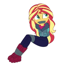 Size: 2500x2500 | Tagged: safe, artist:nie-martw-sie-o-mnie, derpibooru import, sunset shimmer, human, equestria girls, g4, bondage, boots, bound and gagged, clothes, equestria girls specials, female, femsub, gag, image, jacket, my little pony equestria girls: holidays unwrapped, png, shoes, simple background, solo, submissive, subset, tape, tape bondage, tape gag, transparent background