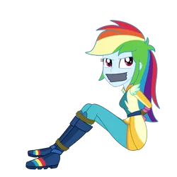 Size: 2000x2000 | Tagged: safe, artist:nie-martw-sie-o-mnie, derpibooru import, rainbow dash, human, equestria girls, g4, bondage, bound and gagged, dashsub, female, femsub, gag, image, my little pony equestria girls: friendship games, png, rope, rope bondage, simple background, solo, sports outfit, submissive, tape, tape gag, transparent background