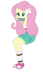 Size: 1500x2495 | Tagged: safe, artist:nie-martw-sie-o-mnie, derpibooru import, fluttershy, equestria girls, g4, bondage, bound and gagged, butterfly hairpin, clothes, female, femsub, fluttersub, gag, image, my little pony equestria girls: legend of everfree, png, rope, rope bondage, simple background, sitting, skirt, submissive, tape, tape gag, transparent background