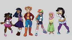 Size: 1920x1080 | Tagged: safe, artist:jully-park, derpibooru import, applejack, fluttershy, pinkie pie, rainbow dash, rarity, twilight sparkle, human, g4, blackwashing, clothes, dark skin, humanized, image, jpeg, light skin, mane six, moderate dark skin, scarred