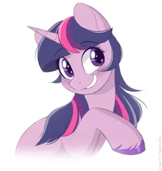 Size: 1599x1687 | Tagged: safe, artist:higgly-chan, derpibooru import, twilight sparkle, pony, unicorn, g4, leak, alternate hairstyle, blushing, camp cutie mark, colored hooves, female, hooves, horn, image, mare, png, raised hoof, simple background, smiling, solo, unicorn twilight, unshorn fetlocks, white background