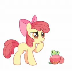 Size: 2048x2048 | Tagged: safe, artist:夏天就要吃冰糕, derpibooru import, apple bloom, earth pony, pony, applin, crossover, eyebrows, female, filly, foal, hoof on chin, image, jpeg, pokémon, raised eyebrow, simple background, white background