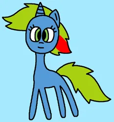 Size: 713x764 | Tagged: safe, artist:the-rainbow-nigga420, derpibooru import, ribbon (g1), pony, unicorn, g1, g4, 1000 hours in ms paint, blue background, closed mouth, cyan background, female, g1 to g4, g1betes, generation leap, horn, image, mare, ms paint, png, ribbondorable, simple background, smiling, solo