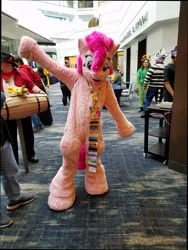 Size: 963x1280 | Tagged: safe, artist:spainfischer, derpibooru import, pinkie pie, human, badge, clothes, fursuit, image, indoors, irl, irl human, jpeg, photo, ponysuit, shirt, solo, t-shirt