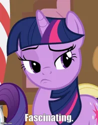 Size: 500x639 | Tagged: safe, derpibooru import, edit, edited screencap, screencap, twilight sparkle, g4, the mysterious mare do well, caption, cropped, fascinating, image, image macro, imgflip, jpeg, reference to another series, spock, star trek, star trek (tos), text